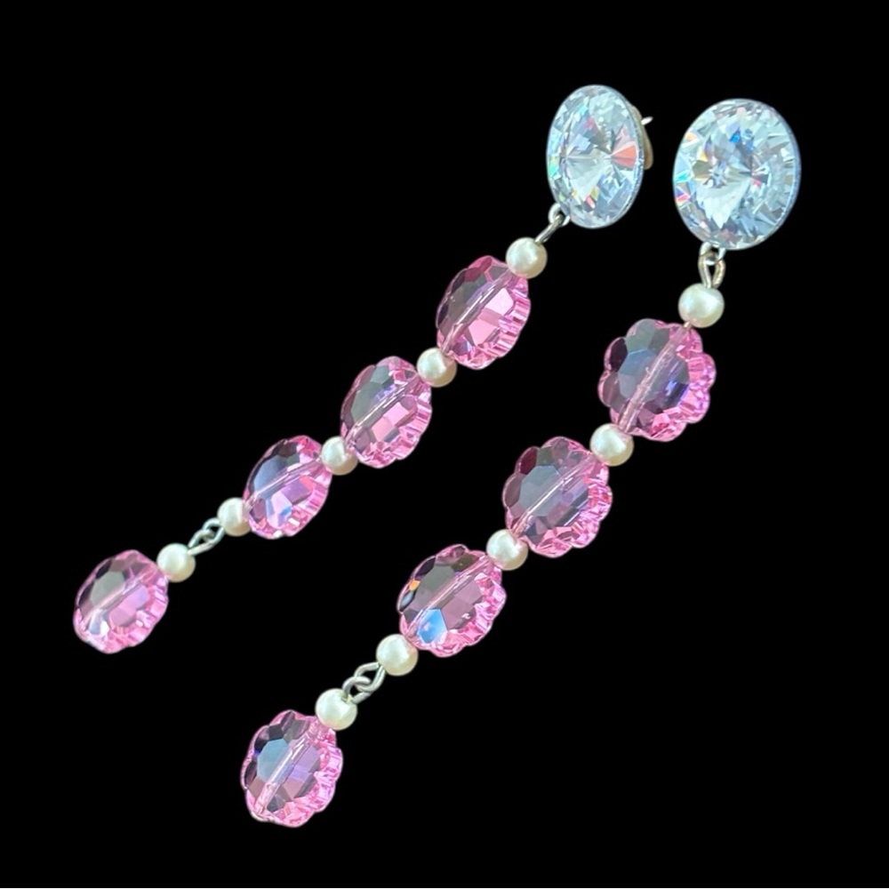 Women's Pink Beaded Dangle Earrings - Picture 2 of 5